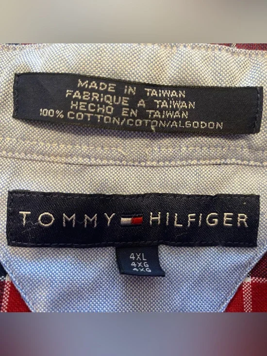 Tommy Hilfiger Men's 4XL Red and Blue Plaid Long Sleeve Button-Down Shirt - Picture 3 of 10